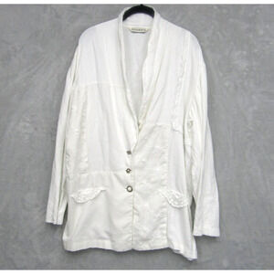Melrose Studio Linen Cotton Blend Light White Blazer Womens L Lagenlook, Artsy